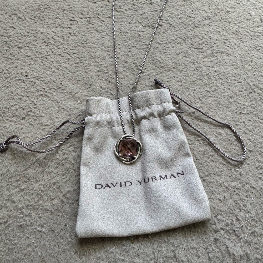 David Yurman Silver Necklace with pink Pendant
